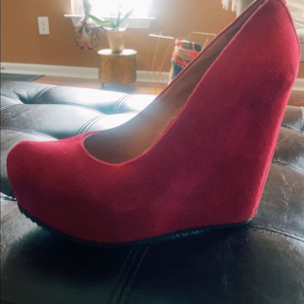 Fire engine red  suede Aldo wedges